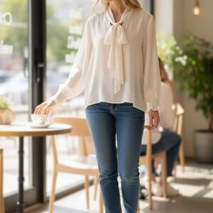 Calvin Klein Ivory Blouse with Bow Details